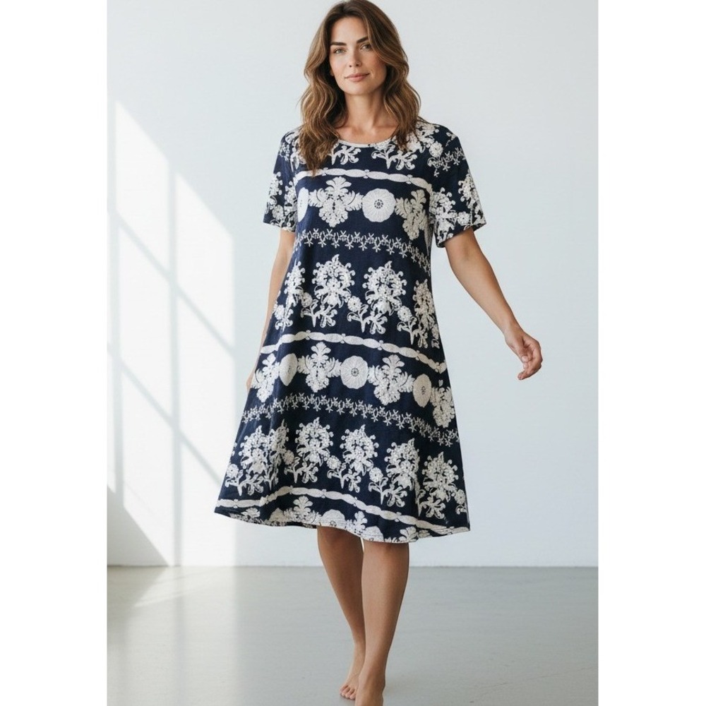 Show Me Your Mumu Dress Womens Medium Navy Blue Excellent‎ Damask Floral Mini